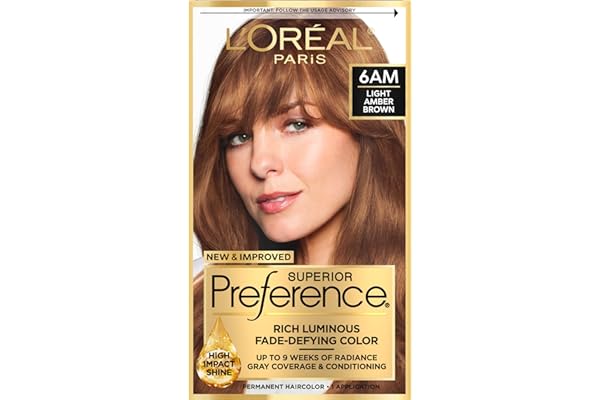 L'Oreal Paris Superior Preference Fade-Defying + Shine Permanent Hair Color, 6AM Light Amber Brown, Pack of 1, Hair Dye