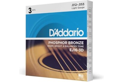 D'Addario Guitar Strings - Phosphor Bronze Acoustic Guitar Strings - EJ16-3D - Rich, Full Tonal Spectrum - For 6 String Guita