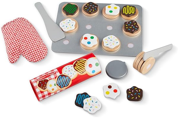 Melissa & Doug Slice and Bake Cookies Wooden Play Food Set with Toppings Pretend Cookies and Baking Sheet, Wooden Play Food S