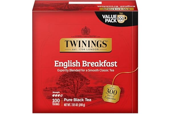 Twinings English Breakfast Black Tea Individually Wrapped Bags, 100 Count (Pack of 1), Smooth, Flavourful, and Robust, Caffei