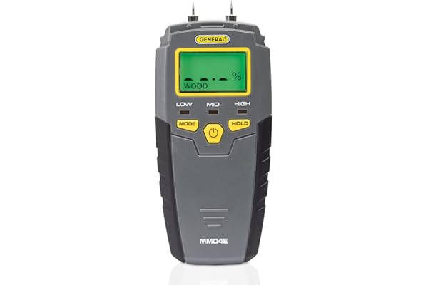 General Tools MMD4E Digital Moisture Meter, Water Leak Detector, Moisture Tester, Pin Type, Backlit LCD Display With Audible
