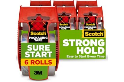 Scotch Sure Start Packing Tape, Clear, Holiday Wrapping Tape with Quiet Unwind and Easy Start, 1.88 in. x 22.2 yd., 6 Tape Ro