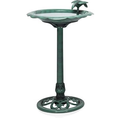 Alpine Corporation 31" Tall Outdoor Antique Flower Birdbath with Bird Decoration Yard Statue, Durable Polypropylene Construct