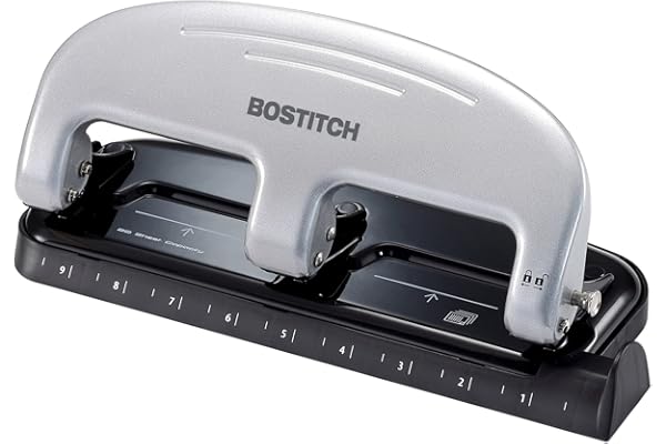Bostitch Office EZ Squeeze 3-Hole Punch, 20 Sheet Capacity, Reduced Effort, No Jam Technology , Silver