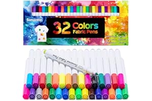 sunacme Fabric Markers Pen, 32 Colors Permanent Fabric Paint Pens for T-Shirt, Fine Tips Art Marker Set for Canvas Bags Hats