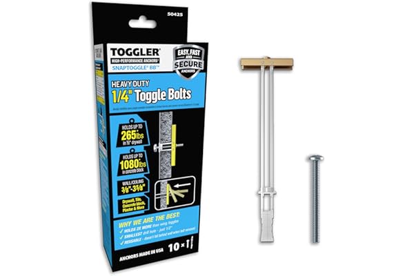 TOGGLER SNAPTOGGLE BB Toggle Anchor with Bolts, Zinc-Plated Steel Channel, Made in US, 3/8" to 3-5/8" Grip Range, for 1/4"-20