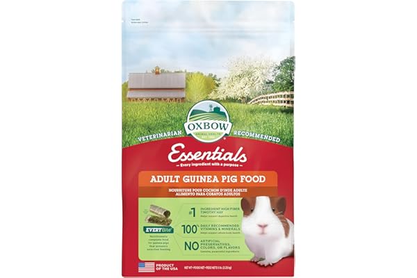 Oxbow Essentials Guinea Pig Food, Adult Guinea Pig, Made with Oxbow Timothy Hay, Pet Food Pellets with Vitamin C, Small Anima