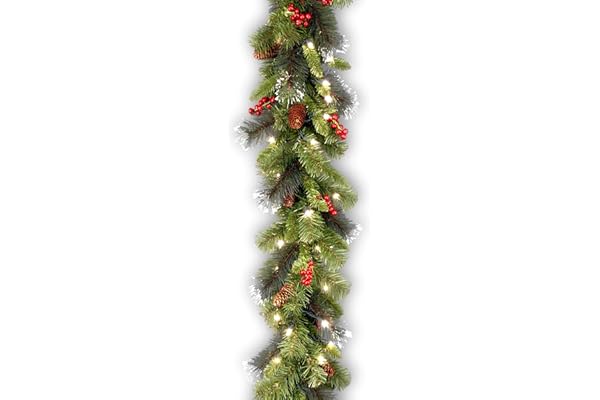 National Tree Company 9 ft Pre-Lit Crestwood Spruce Artificial Christmas Garland, Christmas Decoration with Glitter, Pinecone