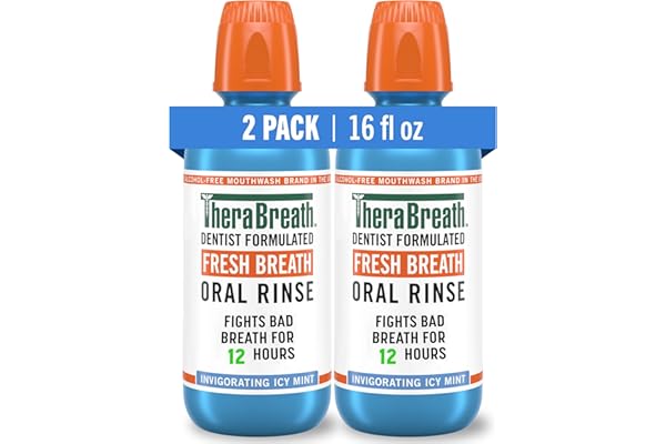 TheraBreath Fresh Breath Mouthwash, Icy Mint Flavor, Alcohol-Free, 16 Fl Oz (Pack of 2)