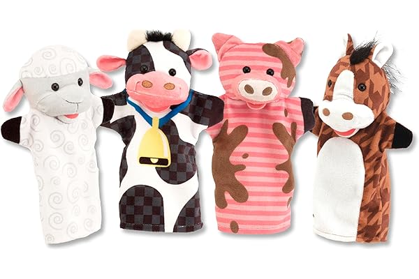 Melissa & Doug Farm Friends Hand Puppets (Set of 4) - Cow, Horse, Sheep, and Pig