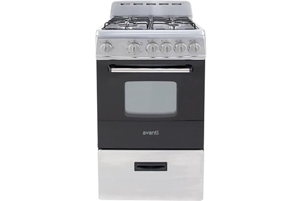 Avanti Gas Range Oven, Compact Freestanding Design, 4 Sealed Burners with Electronic Ignition, 2.1 Cu.Ft. Capacity Features S