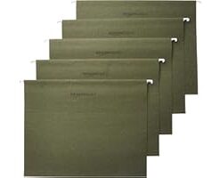 Amazon Basics Hanging Organizer File Folders for Efficient Filing, Sturdy, Adjustable Tabs, Letter Size, Pack of 25, Green