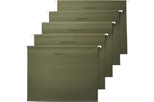 Amazon Basics Hanging Organizer File Folders for Efficient Filing, Sturdy, Adjustable Tabs, Letter Size, Pack of 25, Green