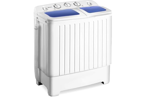 Giantex Portable Mini Compact Twin Tub Washing Machine 20lbs Washer Spain Spinner Portable Washing Machine, Blue+ White