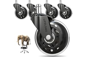 Lifelong Original Office Chair Wheels (As Seen On CNN) Replacement Rubber Chair Casters for Hardwood Floors and Carpet, Set o