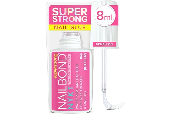 Super Strong Nail Glue for Press On Nails, Nail Tips & Acrylic Fake Nails (8ml) NYK1 NailBond Brush On Glue for Press Ons, Ti