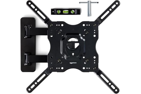 Amazon Basics Full Motion Articulating TV Wall Mount, with Swivel and Tilt, for 26" to 55" TVs and Flat Panels up to 80 Lbs,
