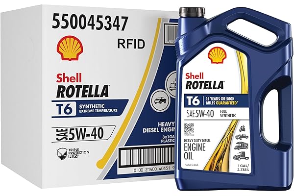 Shell Rotella T6 Full Synthetic 5W-40 Motor Oil, 1 Gallon (3 Pack)