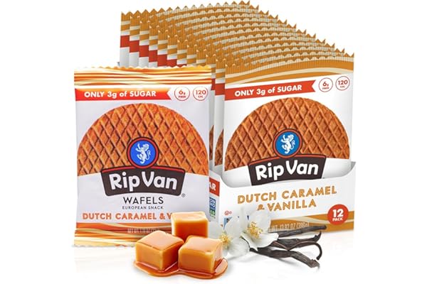 Rip Van Wafels Dutch Caramel & Vanilla Stroopwafels, Healthy Snacks, Non-GMO, Low Calorie, Low Sugar (3g), Office Snacks, Ket