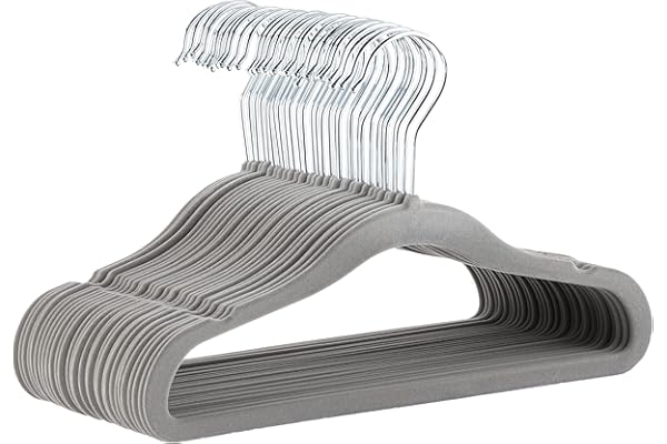 Amazon Basics Kids Velvet, Non-Slip Clothes Hangers (baby/toddler), 11.6 inches (for baby clothes), Pack of 30, Gray