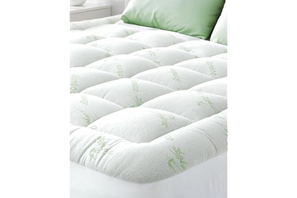 Ultra Soft Queen Size Mattress Topper - Viscose Made from Bamboo Pillow Top Mattress Pad for Back Pain Relief - Naturally Coo