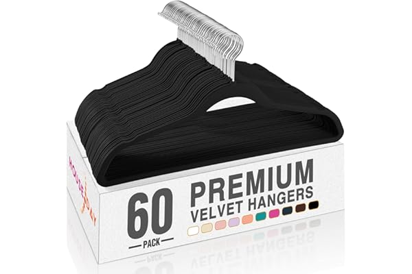 HOUSE DAY Black Velvet Hangers 60 Pack, Non Slip Clothes Felt Hanger Heavy Duty for Coat, Premium Slim Space Saving Suit Hang