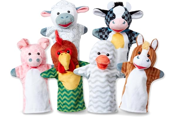 Melissa & Doug Barn Buddies Hand Puppets, Set of 6 (Cow, Sheep, Horse, Duck, Chicken, Pig)