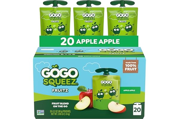 GoGo squeeZ Fruit on the Go, Apple Apple, 3.2 oz (Pack of 20), Unsweetened Fruit Snacks for Kids, Gluten Free, Nut Free, and