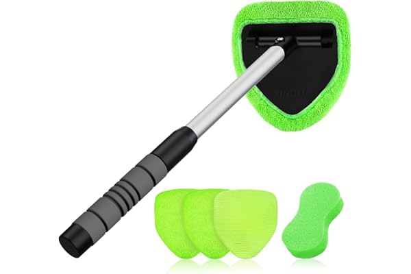XINDELL Windshield Cleaner Tool – Upgrade Large Head Car Interior&Exterior Window Cleaning Kit with Extendable Handle & 4 Mic