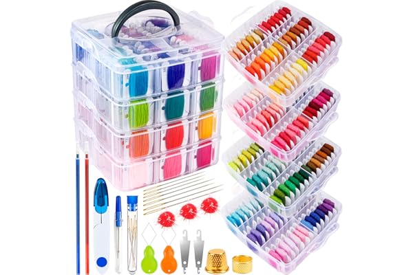 BYMORE 262 Pack Embroidery Thread Floss Kit Including 200 Colors 8 M/Pcs Cross Stitch Sewing Thread with Floss Bins and 62 Pc