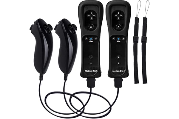 Motion Plus Wii Controllers 2Packs with Nunchucks, Wii Remote Controllers Compatible for wii and Wii U with Built in Motion P