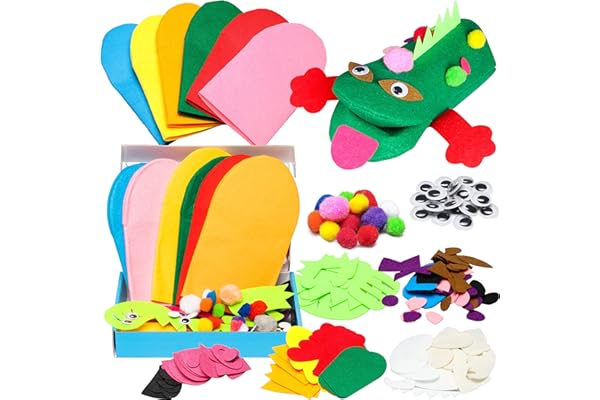WATINC 6Pcs Hand Puppet Making Kit, Art Craft Felt Sock Puppet Toys, Creative DIY Make Your Own Pompoms Wiggle Googly Eyes St