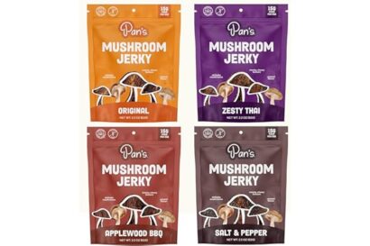 Pan's Mushroom Jerky, Organic, Vegan Snacks, Mushrooms Shitake, Meatless Jerky, Gluten Free, High in Fiber, Variety pack of O