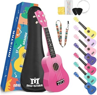MUSTAR Soprano Ukulele Beginners Kit - 21 Inch Basswood Ukuleles for Kids, Beginner, Ukulele Pack With Gig Bag, Strap, Picks,