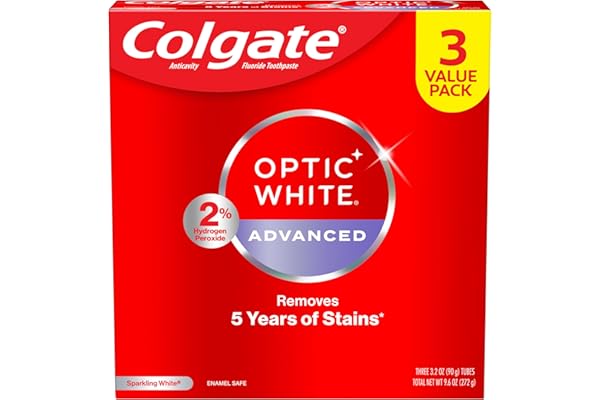 Colgate Optic White Advanced Hydrogen Peroxide Toothpaste, Teeth Whitening Toothpaste Pack, Enamel-Safe Formula, Helps Remove