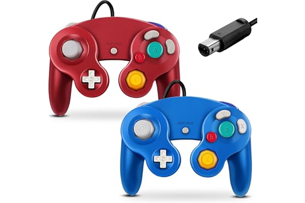 FIOTOK Gamecube Controller, Classic Wired Controller for Wii Nintendo Gamecube (Blue & Red-2Pack)