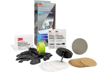 3M Ultra Headlight Restoration Kit, Contains Masking Tape, Light Sanding Discs, Wax Protectant and More, Use on Plastic Lense