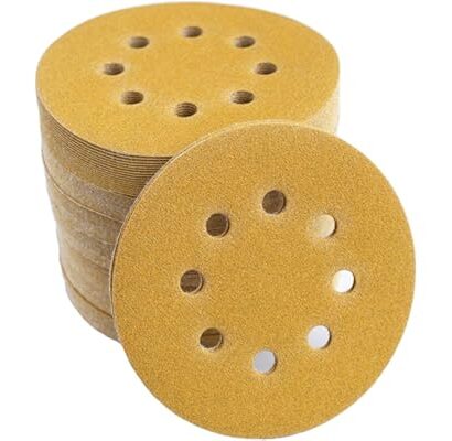 Aiyard 5-Inch 8-Hole Hook and Loop Sanding Discs 120-Grit Random Orbit Sandpaper, 100-Pack