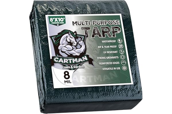 CARTMAN Finished Size 8x10 Feet Waterproof Green Tarp 8 Mil Thick, Multipurpose Protective Cover for Emergency Rain Shelter C
