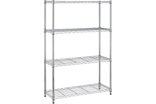 BestOffice | 4-Tier Wire Storage Shelves | 36x14x54 | Chrome | with Adjustable Racks | Heavy-Duty Metal Shelf, Holds Upto 100