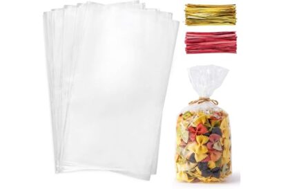 Morepack Cello Cellophane Treat Bags,200 Pieces 7x13 Inches Clear Plastic Gift Bags with Twist Ties,Party Favor Bags (Flat, N