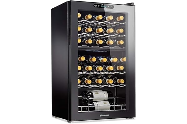 Wine Enthusiast 32-Bottle Dual Zone MAX Compressor Wine Cooler – Freestanding Mini Fridge with Digital Touchscreen, LED Displ