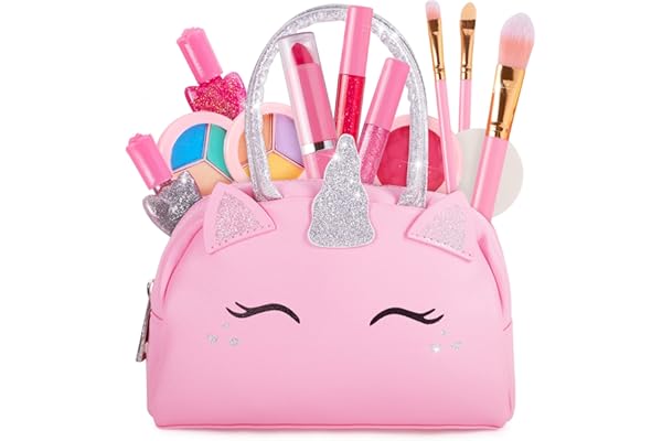 Kids Real Makeup Kit with Pink Unicorn Purse, Non Toxic Washable Make Up Set - Unicorn Toys for Girls Age 4-6, Gifts for 5 Ye