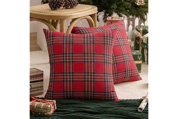 AQOTHES Pack of 2 Christmas Plaid Decorative Throw Pillow Covers Scottish Tartan Cushion Case for Farmhouse Home Holiday Deco