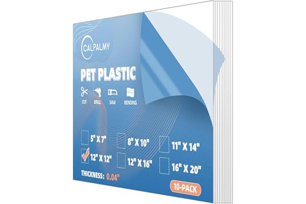 10 Pack of 12x12” PET Sheet/Plexiglass Panels 0.04” Thick; Use for Crafting Projects, Picture Frames, Cricut Cutting and More
