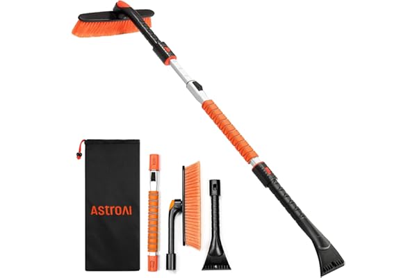 AstroAI 47.2" Ice Scrapers for Car Windshieldand Extendable Snow Brush with Foam Grip and 360° Pivoting Brush Head for Christ