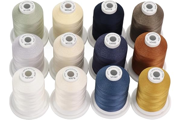 New brothread - 18 Options - Multi-Purpose 100% Mercerized Cotton Threads 50S/3 600M(660Y) Each Spool for Quilting, Serger, S