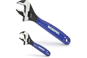 WORKPRO 2-Piece Adjustable Wrench Set, 6-Inch & 10-Inch Wide Jaw Black Oxide Wrench, Cr-V Steel, Metric & SAE Scales, Max Jaw