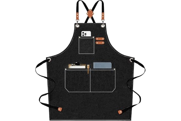 AFUN Chef Aprons for Men Women with Large Pockets, Cotton Canvas Cross Back Heavy Duty Adjustable Work Apron, Size M to XXL (