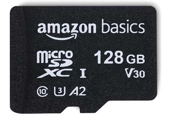 Amazon Basics Micro SDXC Memory Card with Full Size Adapter, A2, U3, Read Speed up to 100 MB/s, 128 GB, Black